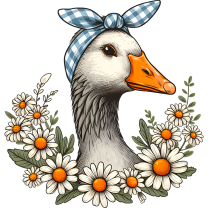 Stylish Goose with Floral Wreath Illustration Art