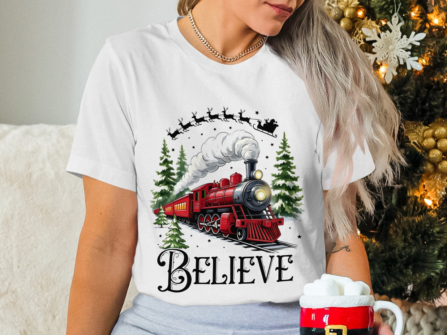 Christmas Train Believe Graphic T-Shirt for Holiday