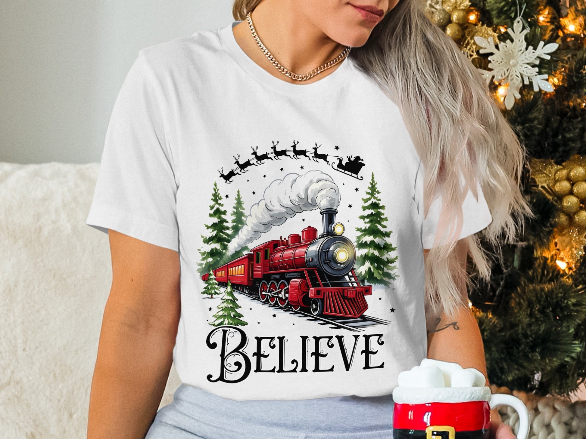 Christmas Train Believe Graphic T-Shirt for Holiday