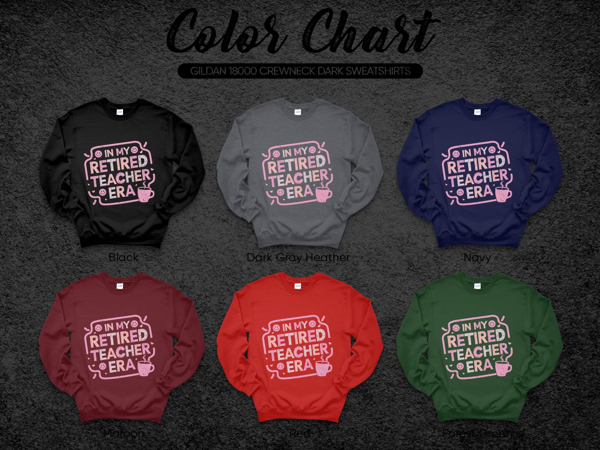 Retired Teacher Era Gildan 18000 Crewneck Dark Sweatshirts