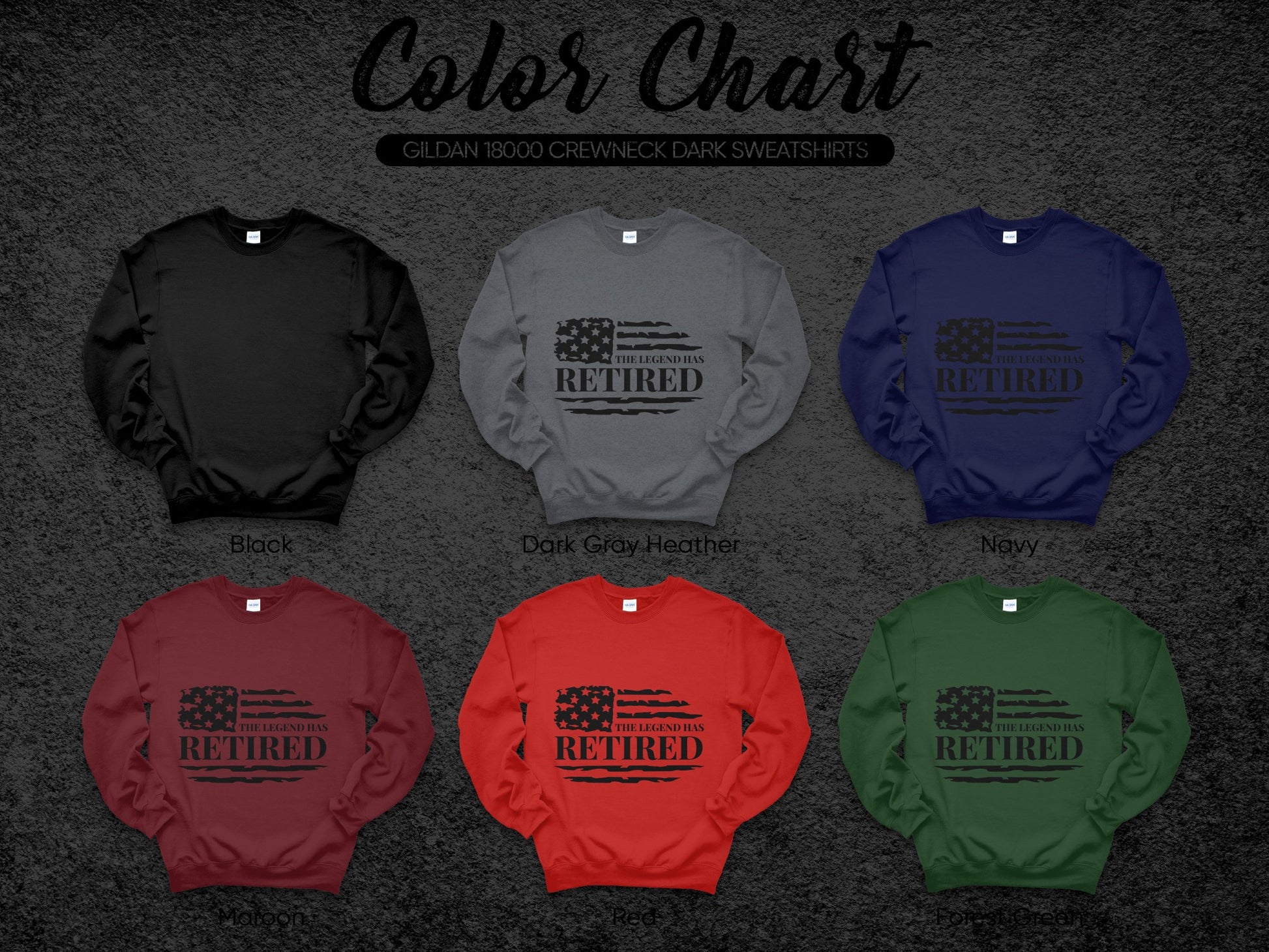 Retired Flag Design on Gildan Crewneck Sweatshirt