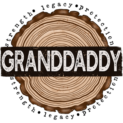 Granddaddy Tree Ring T-Shirt, Strength Legacy Protection Tee, Gift for Grandfather, Grandpa Shirt, Wood Slice DTF Transfer, Ready to Press