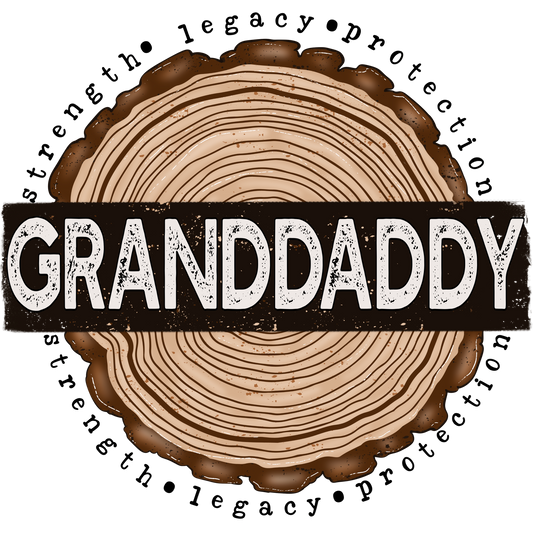 Granddaddy Tree Ring T-Shirt, Strength Legacy Protection Tee, Gift for Grandfather, Grandpa Shirt, Wood Slice DTF Transfer, Ready to Press
