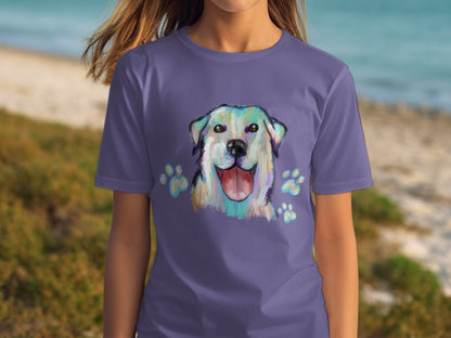 Cheerful Golden Retriever Design T-Shirt For Dog Lovers