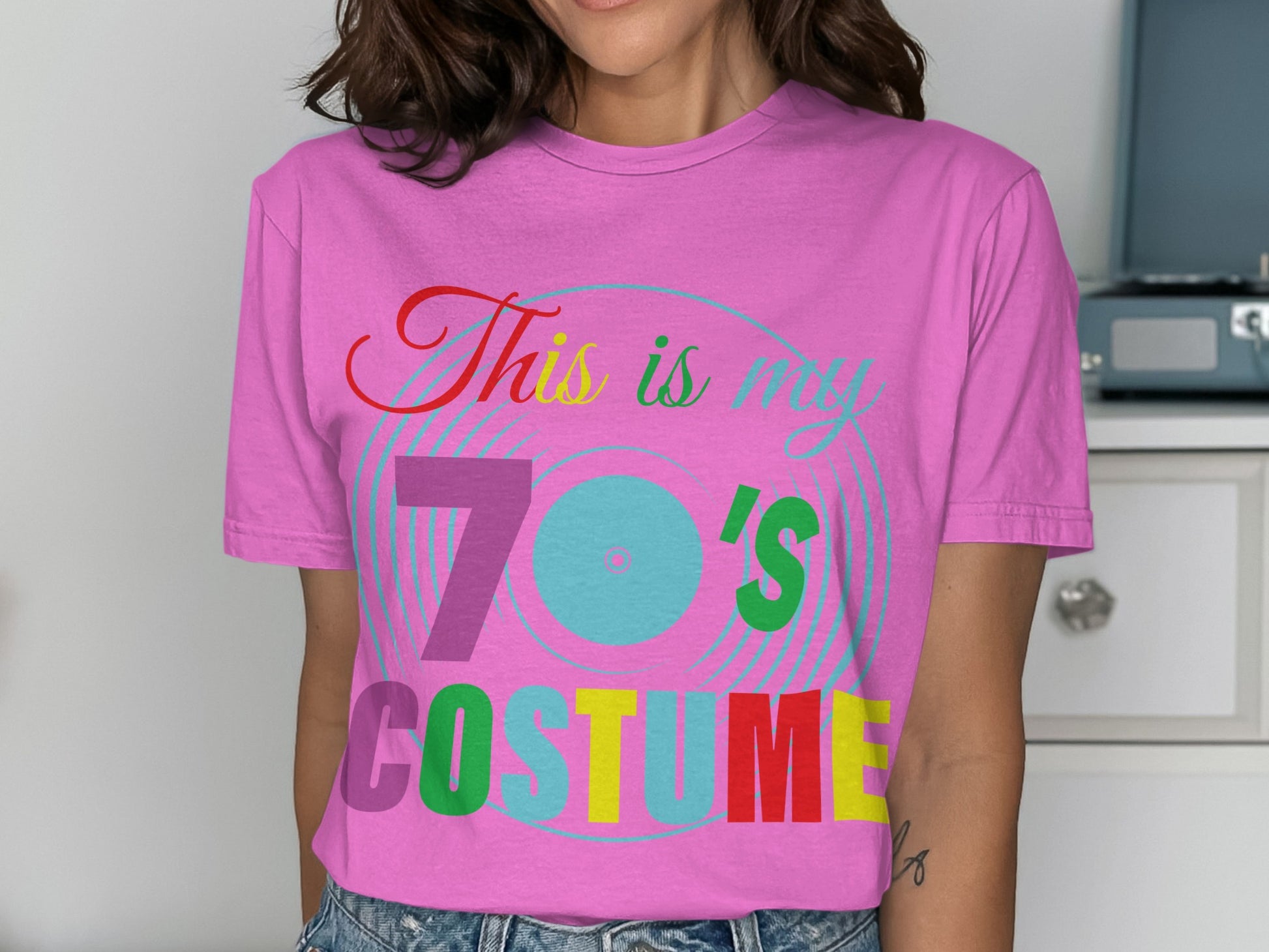 Colorful Retro 70s Costume Graphic Tee Shirt