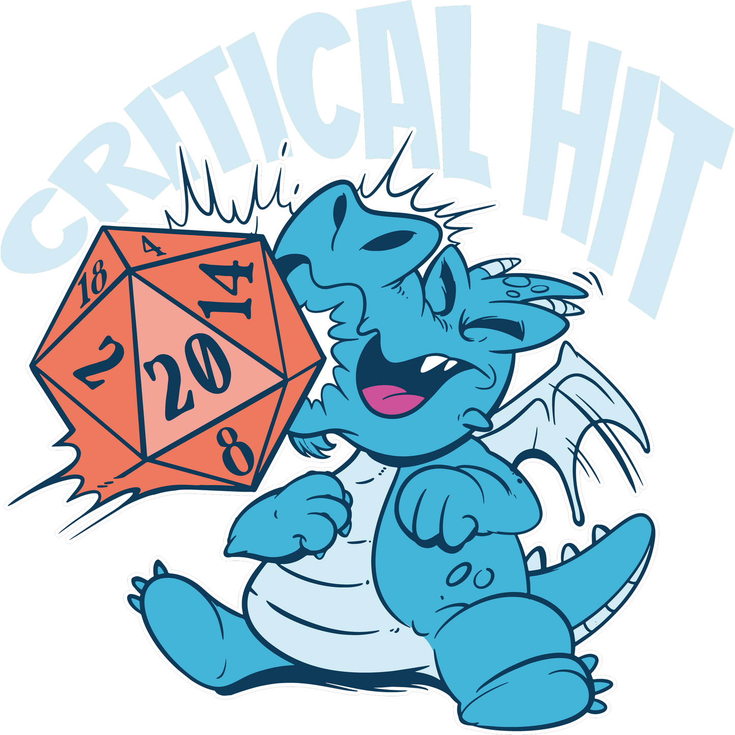 Critical Hit Blue Dragon Rolling Dice Graphic Shirt