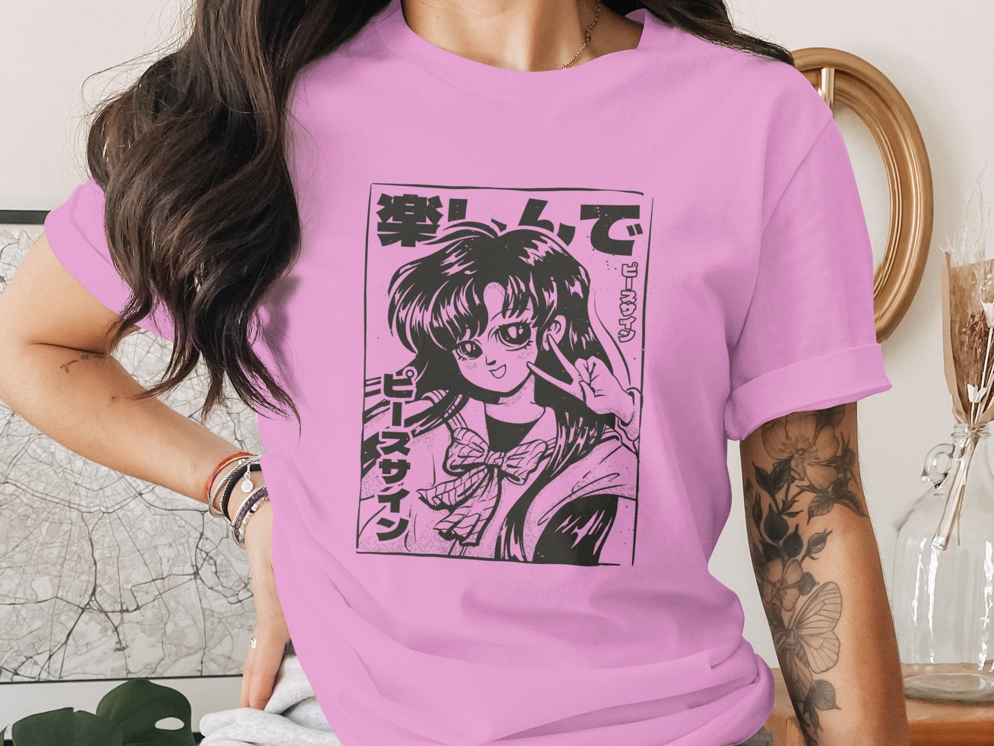 Retro Anime Character Pink Graphic Tee Shirt
