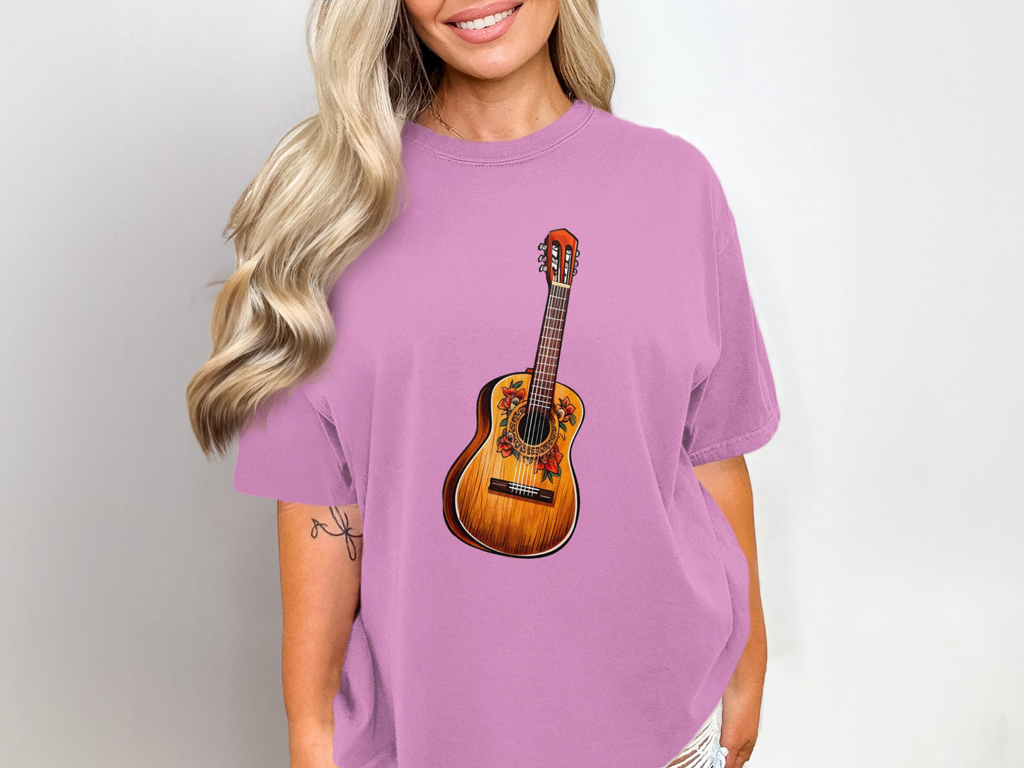 Graphic Tee with Vibrant Acoustic Guitar Illustration