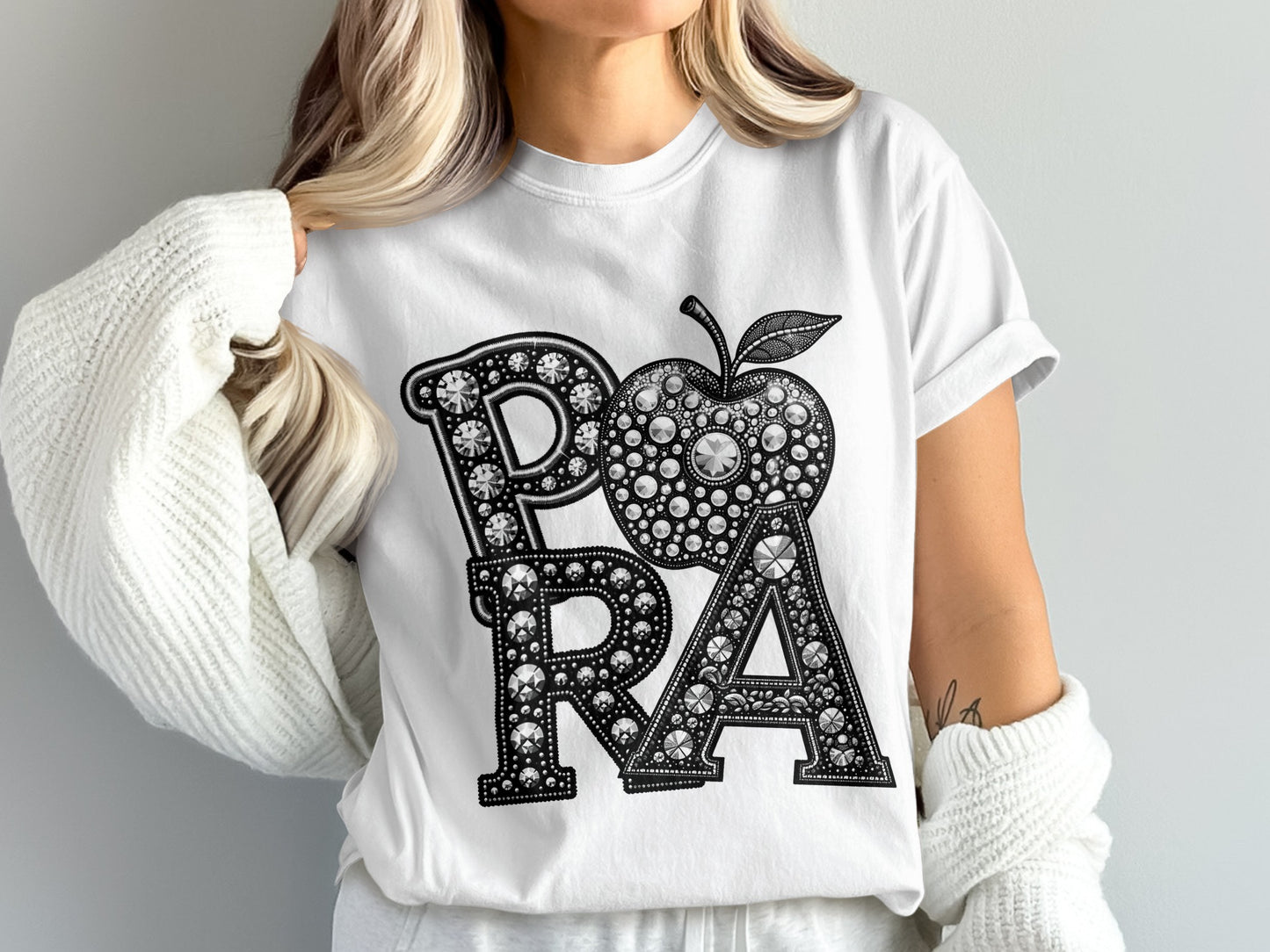 Cute Black and White Floral Apple Teacher Shirt
