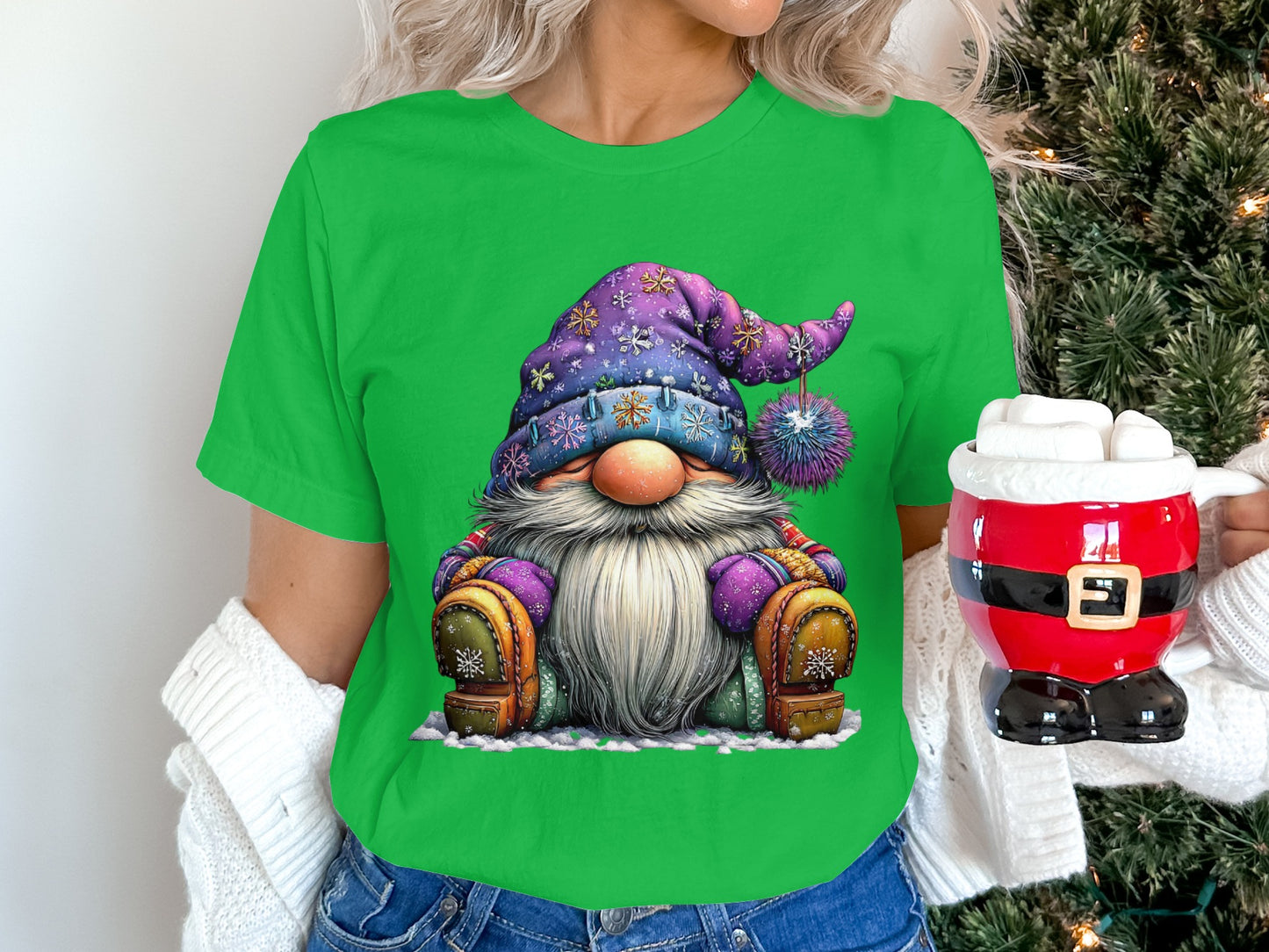 Cozy Christmas Gnome Green T-shirt for Festive Vibes