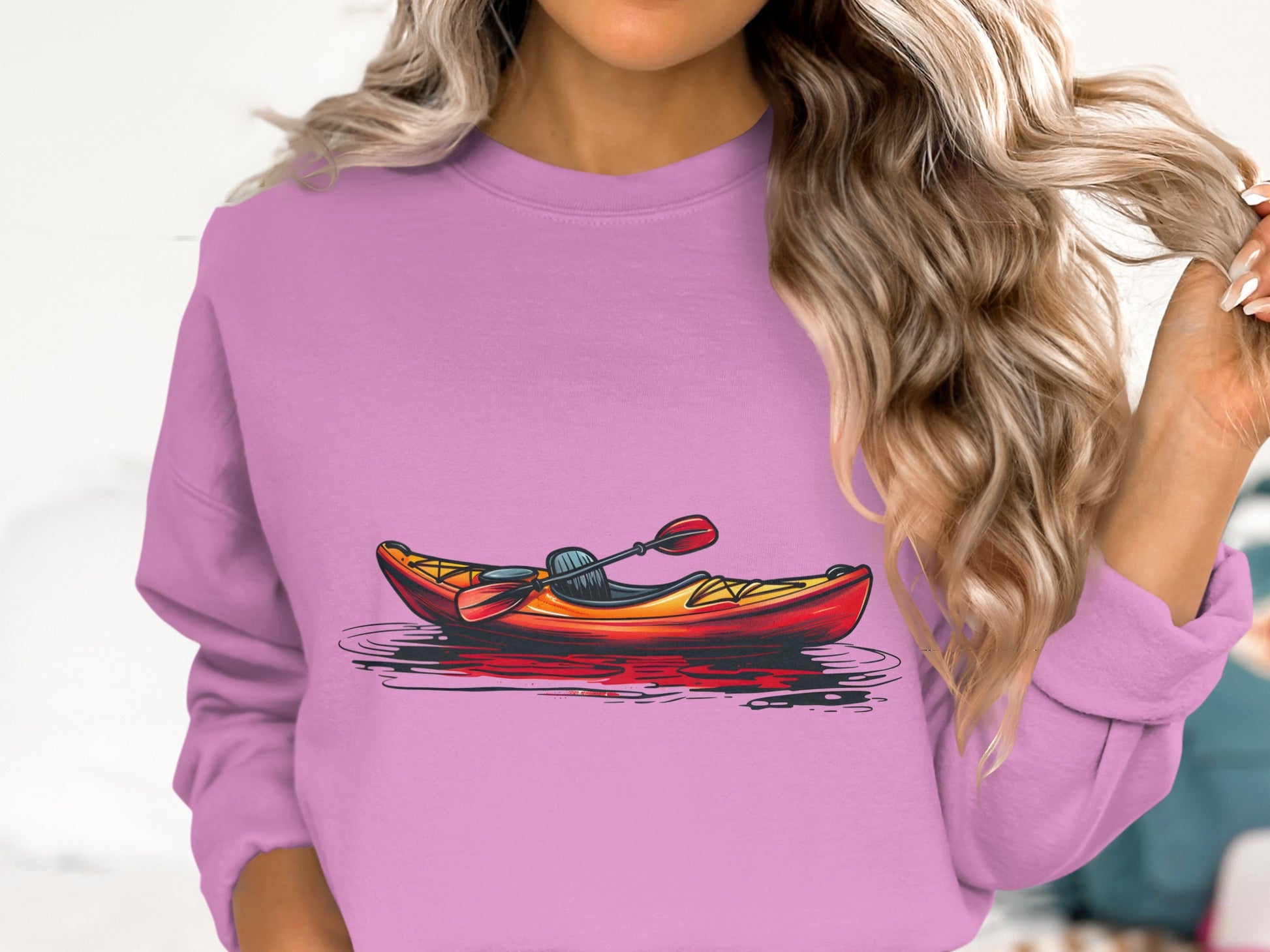 Vibrant Red Kayak Graphic Purple Sweatshirt