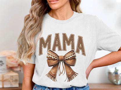 Mama Graphic Tee with Brown Bow Design