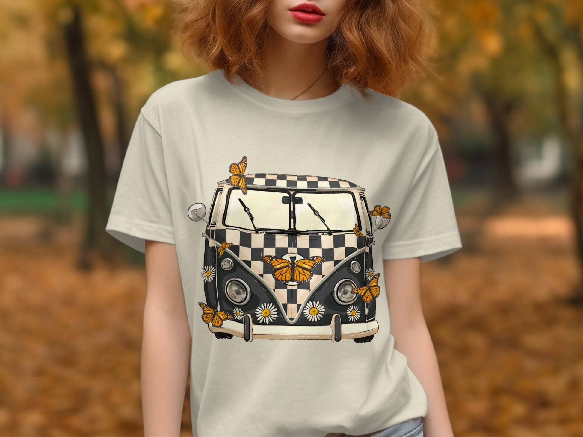 Retro Van with Butterflies and Flowers T-Shirt