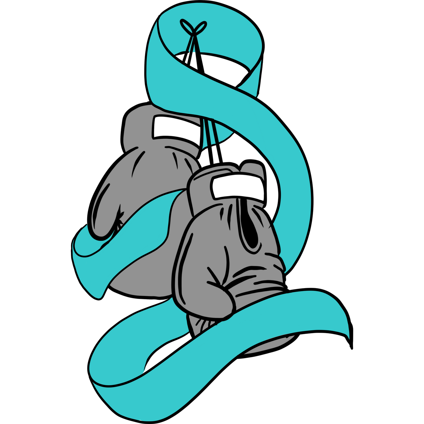 Stylish Gray Boxing Gloves With Blue Ribbon Design
