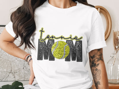 Glittery Tennis Mom Graphic Print T-shirt
