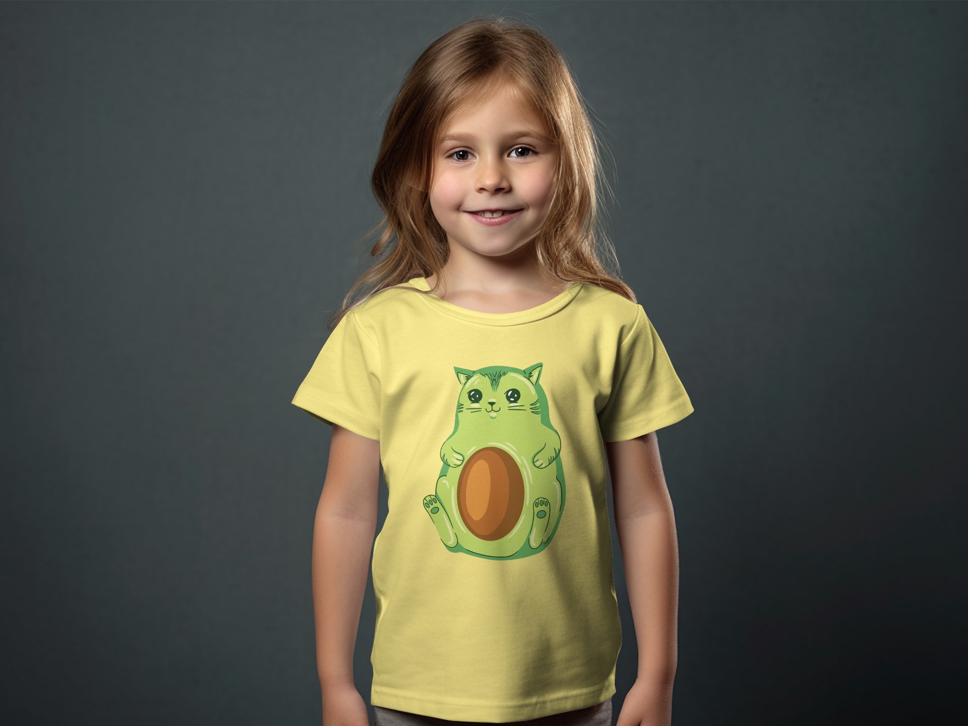 Adorable Kids Tee with Cute Green Avocado Cat Design