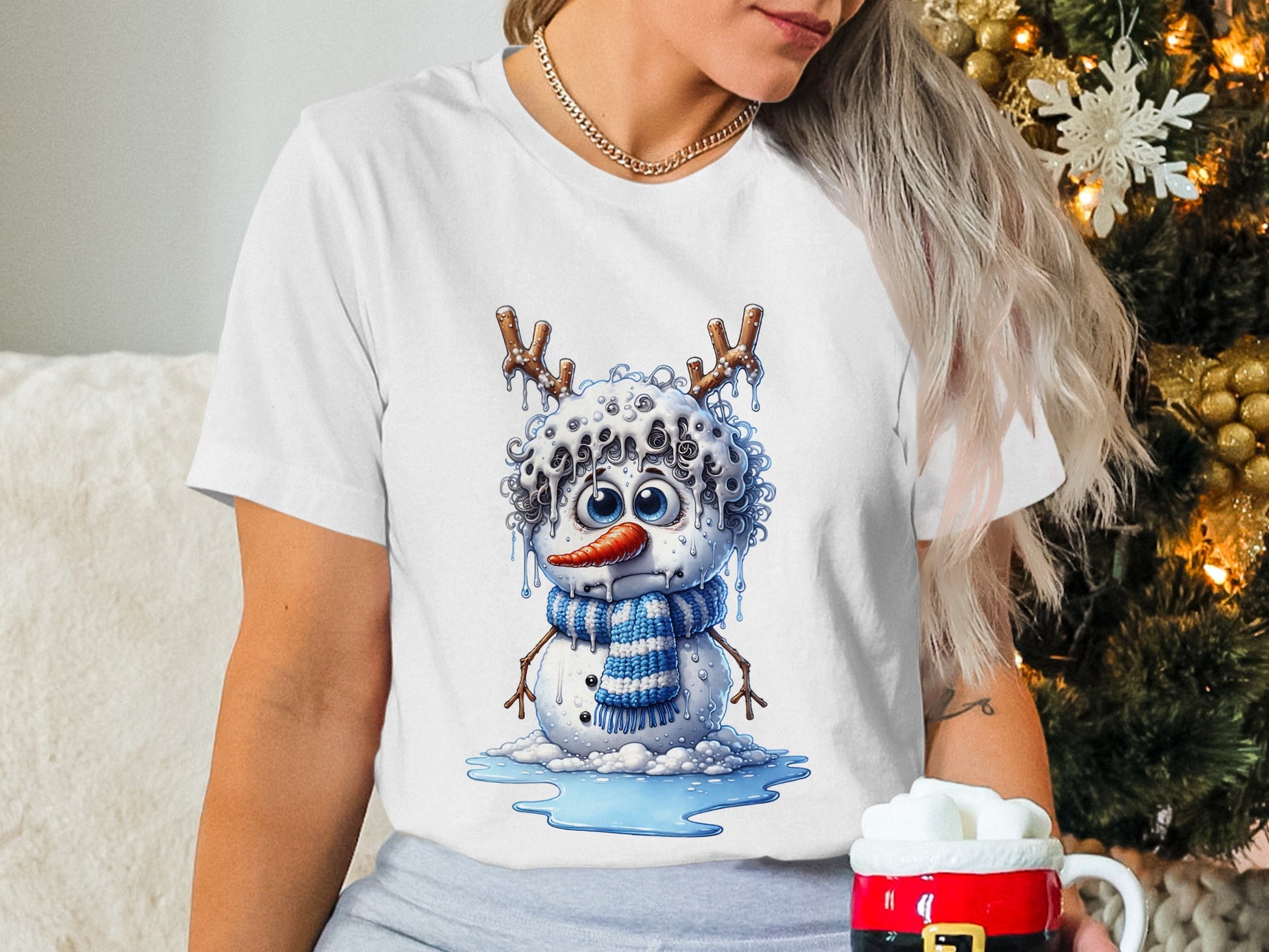 Cute Frosty Snowman with Striped Scarf T-shirt