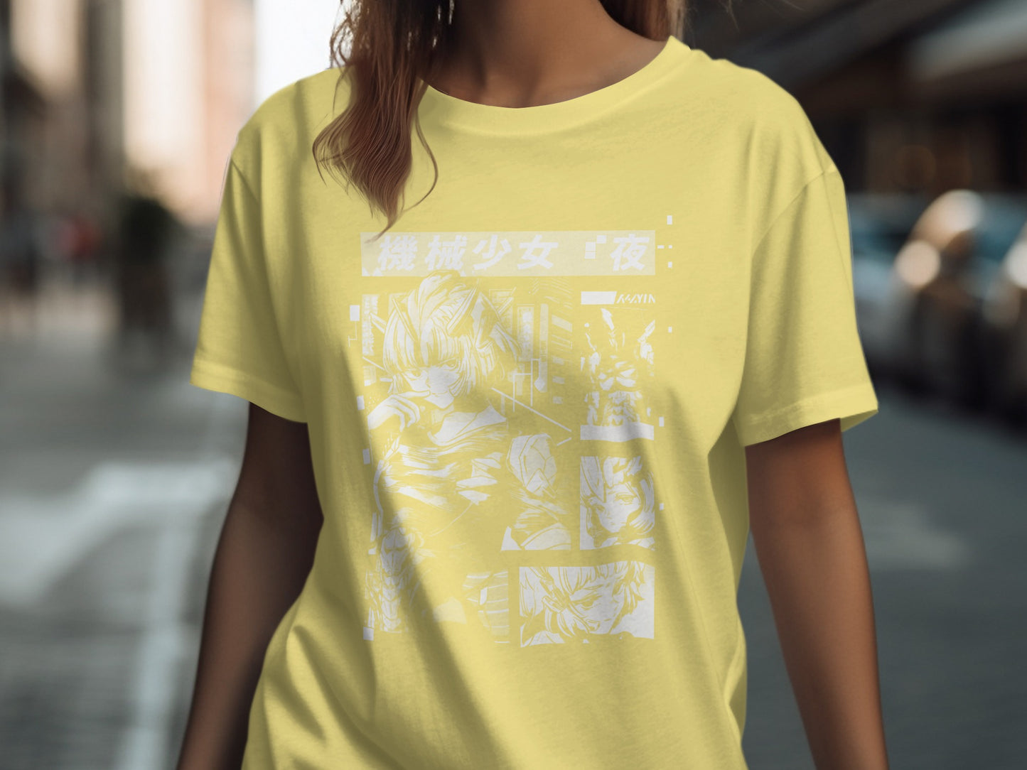 Anime Inspired Yellow Graphic Tee Shirt Design