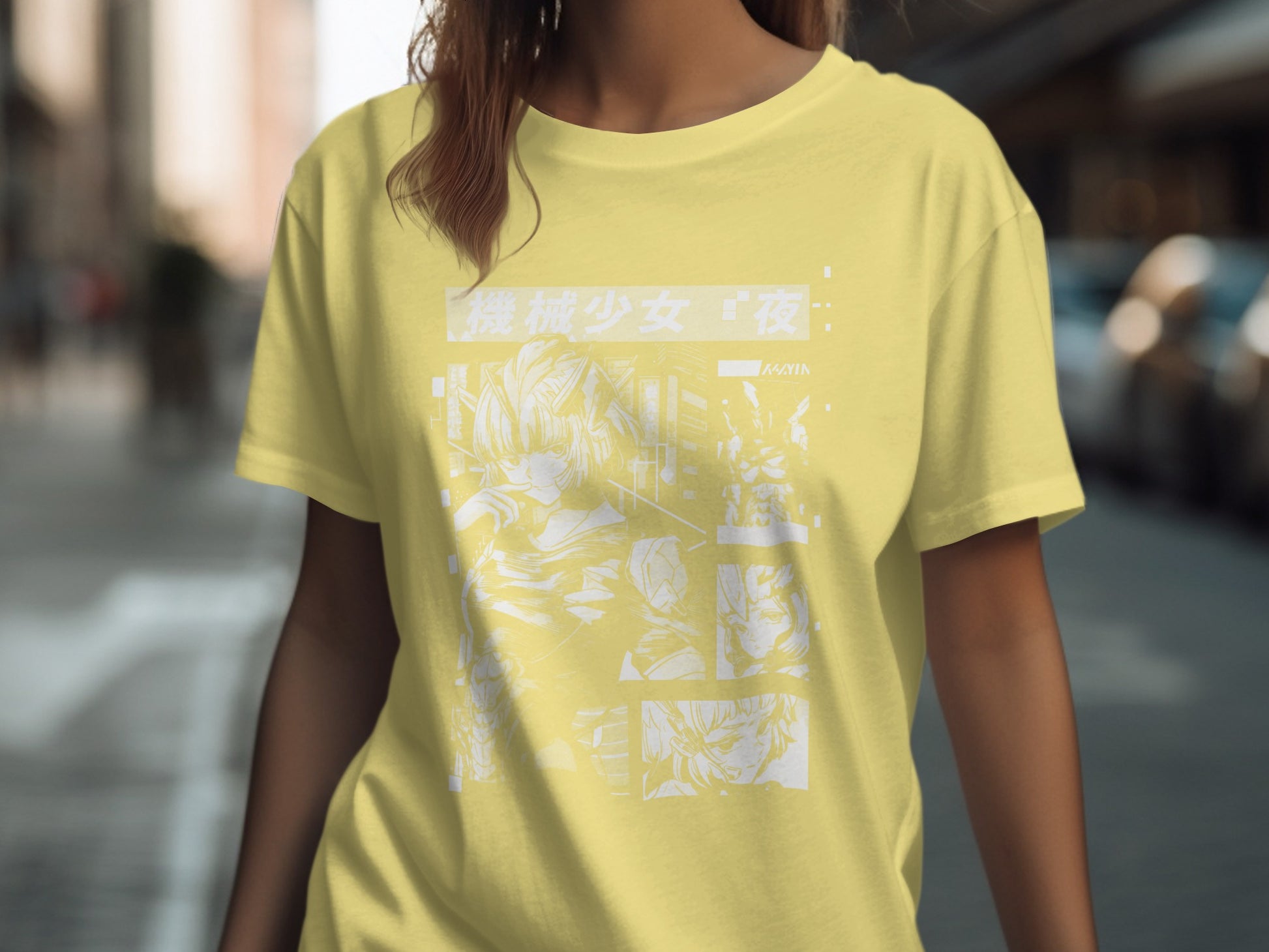 Anime Inspired Yellow Graphic Tee Shirt Design