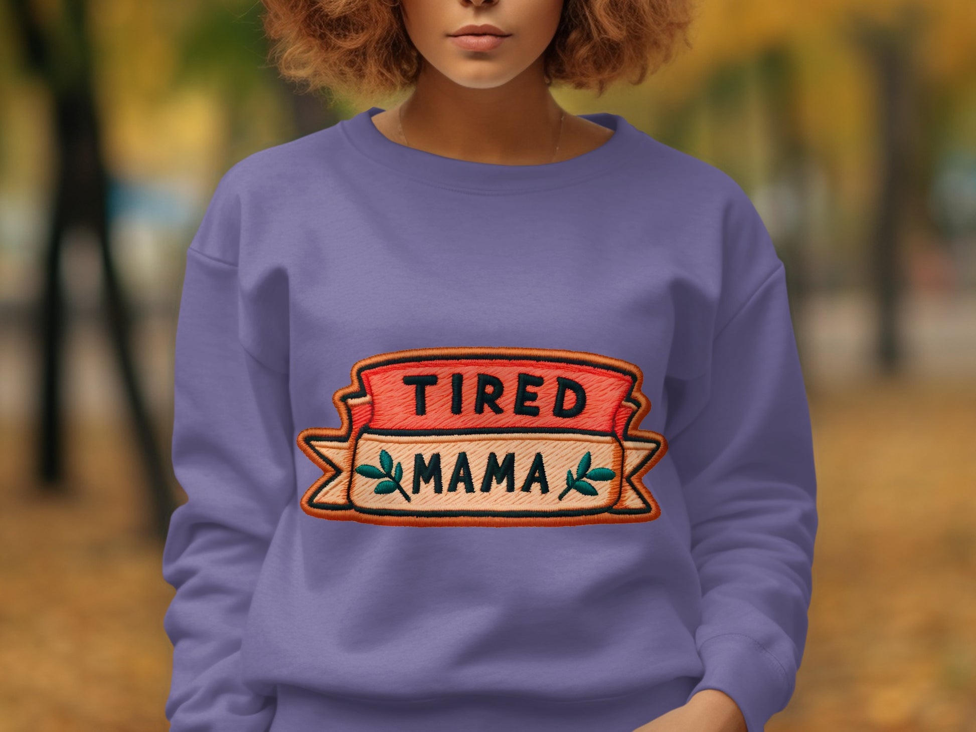 Tired Mama Embroidered Sweatshirt for Women