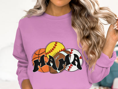 Mama Graphic Sports Basketball Baseball Sweater