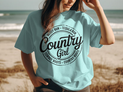 Messy Bun Tequila Run Country Girl Cowboy Boots Shirt