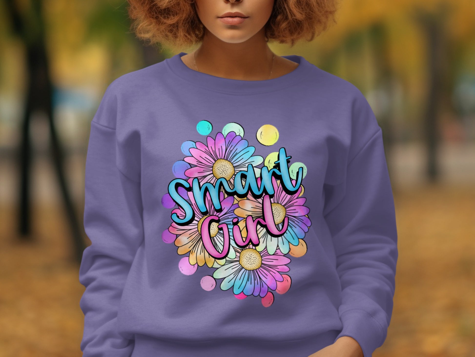 Smart Girl Colorful Floral Design on Purple Sweatshirt