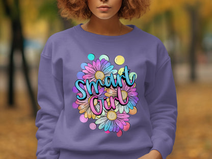 Smart Girl Colorful Floral Design on Purple Sweatshirt