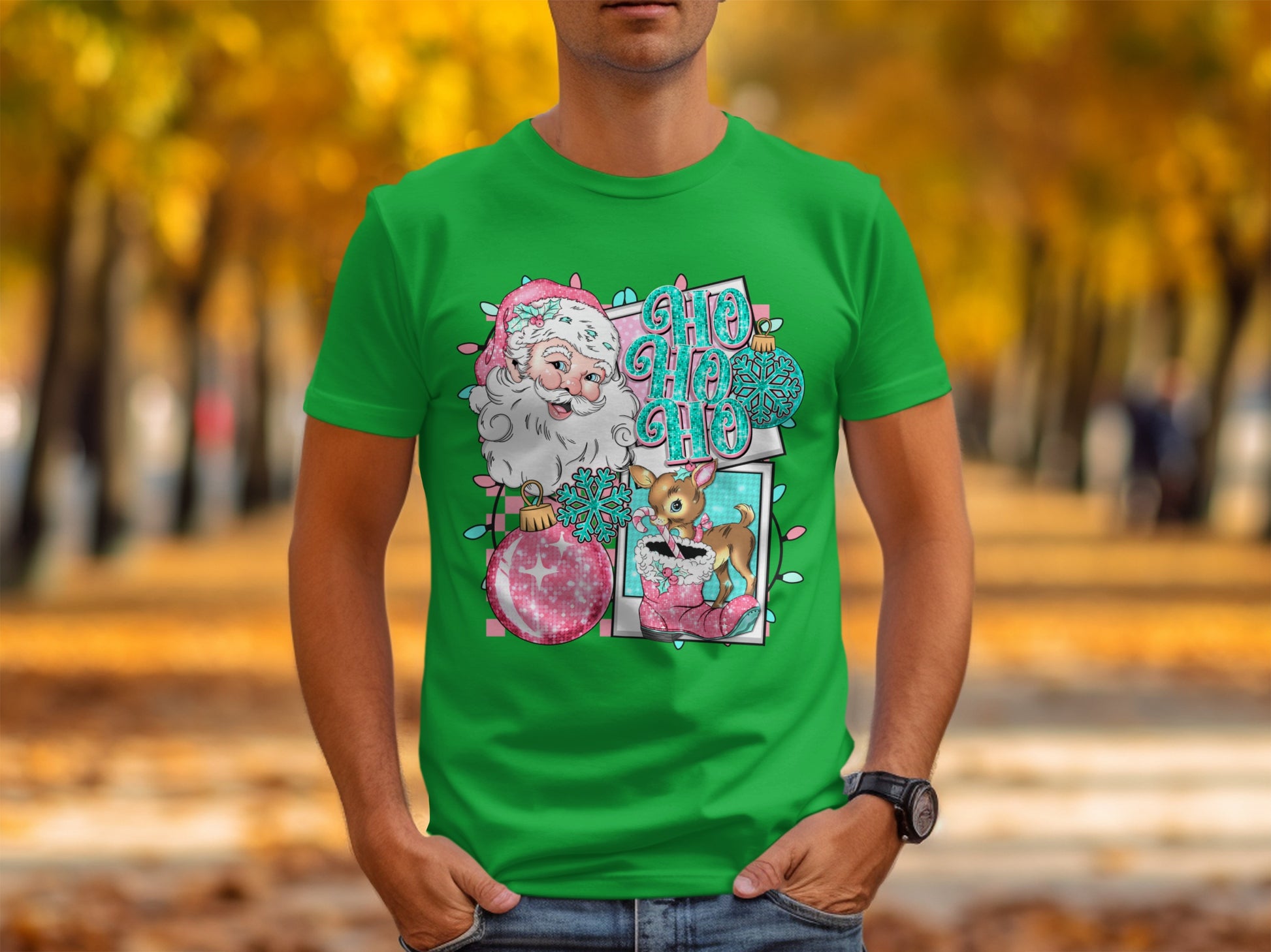 Festive Santa And Reindeer Oh Oh Oh T-shirt