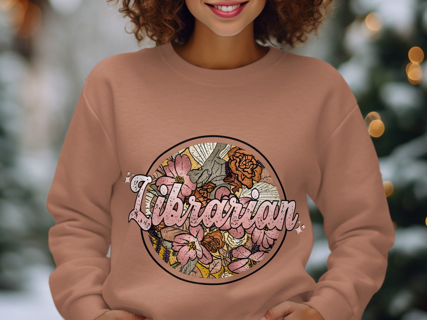 Cozy Retro Librarian Graphic Printed Sweater