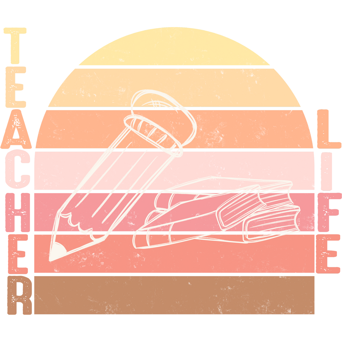 Retro Teacher Life Pencil and Books Graphic Design