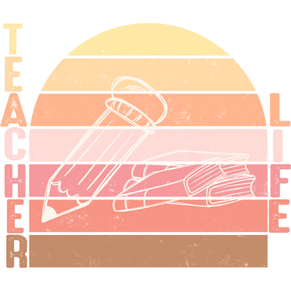 Retro Teacher Life Pencil and Books Graphic Design