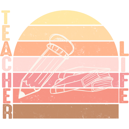 Retro Teacher Life Pencil and Books Graphic Design