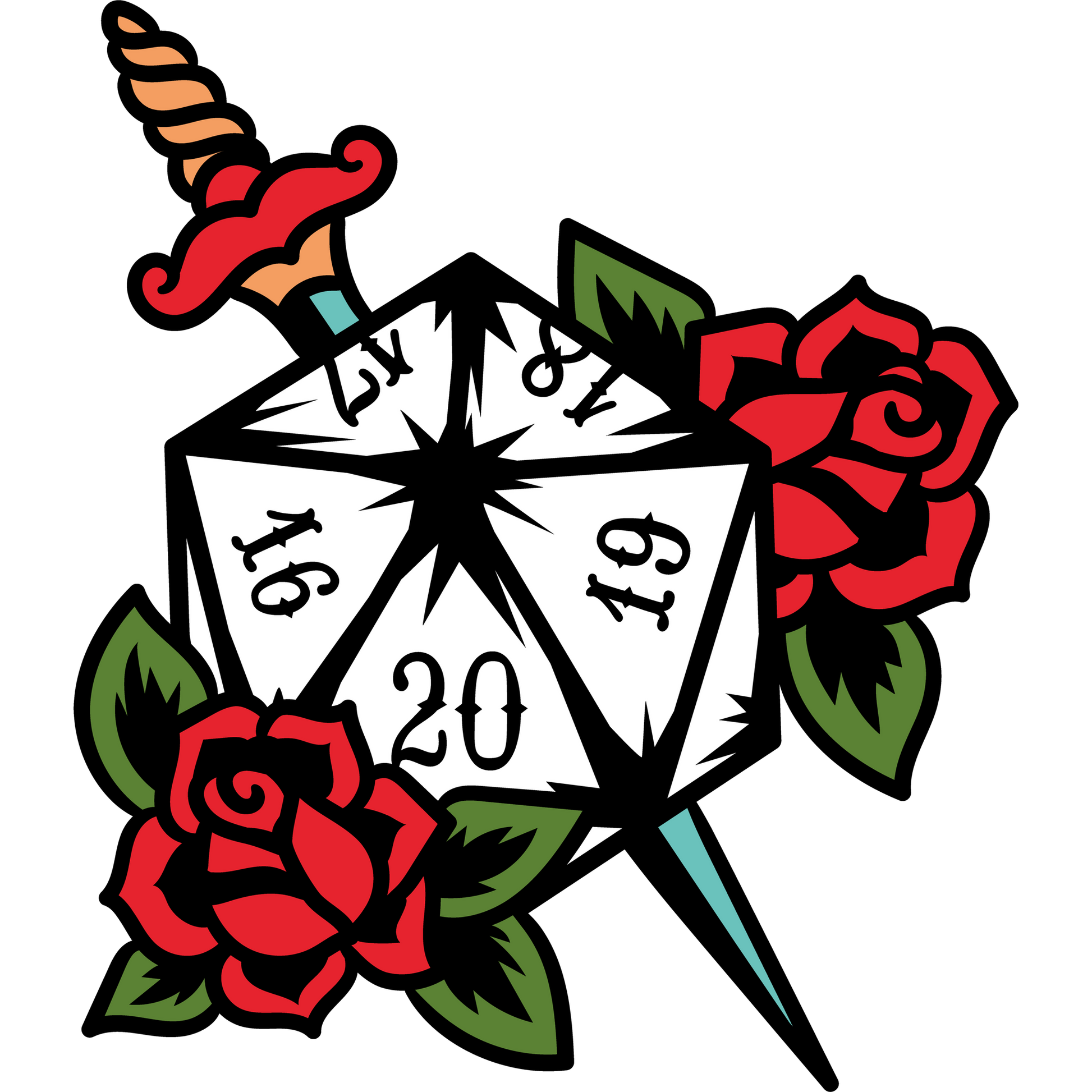 Vibrant Dice with Roses and Sword Illustration product