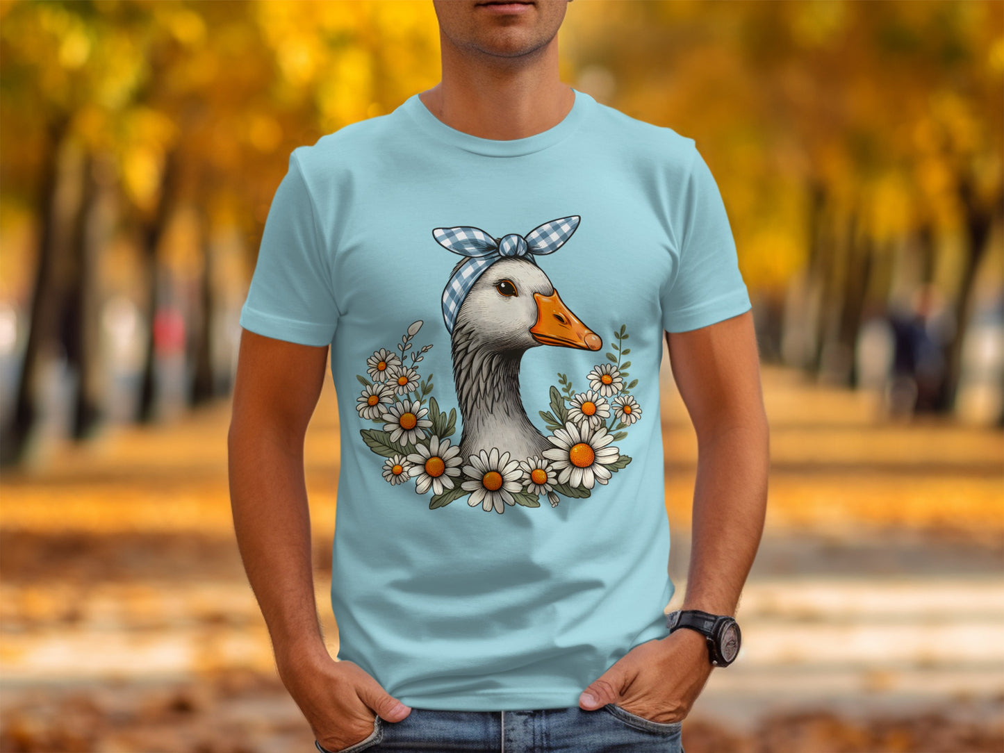 Cute Goose With Floral Crown Graphic Tee