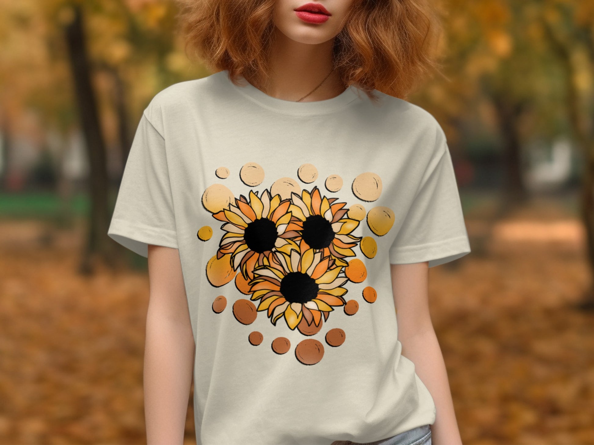 Sunflower Print Tee with Unique Artistic Design
