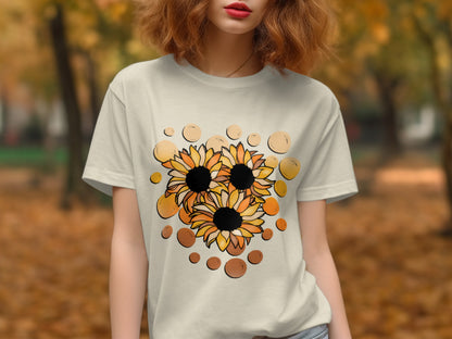 Sunflower Print Tee with Unique Artistic Design