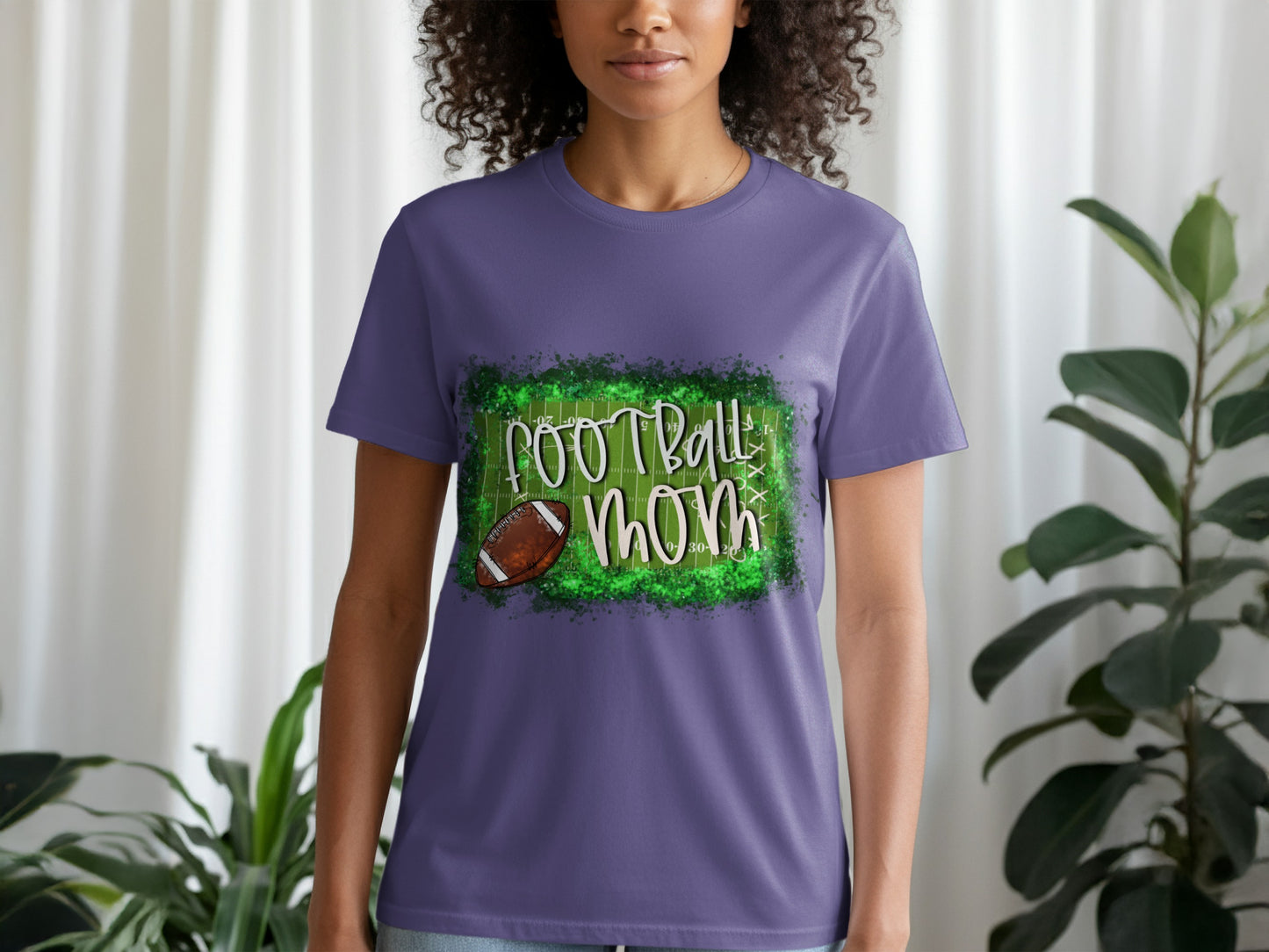 Football Mom Graphic Tee with Green Background