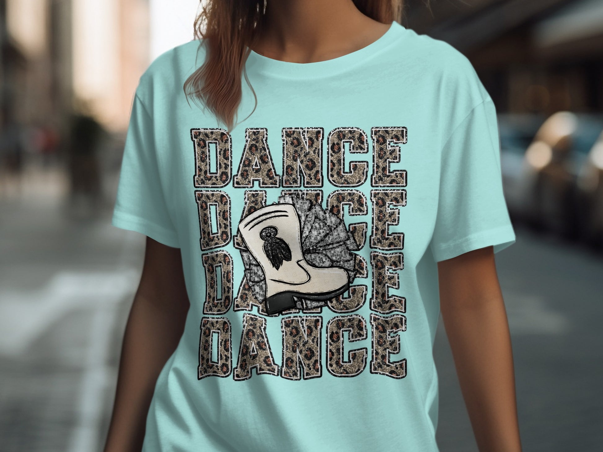 Dance Graphic Tee with Trendy Leopard Print Design