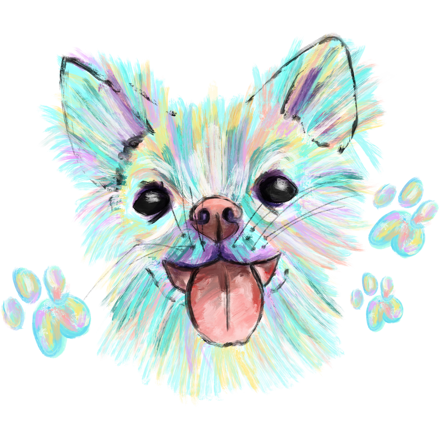 Colorful Vibrant Dog Art with Paw Prints Display