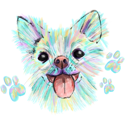 Colorful Vibrant Dog Art with Paw Prints Display