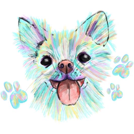 Colorful Vibrant Dog Art with Paw Prints Display