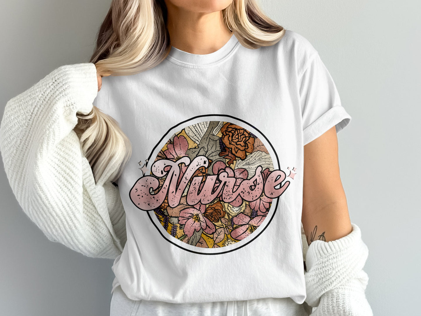 Nurse Floral Graphic Tee Ideal for Healthcare Staff