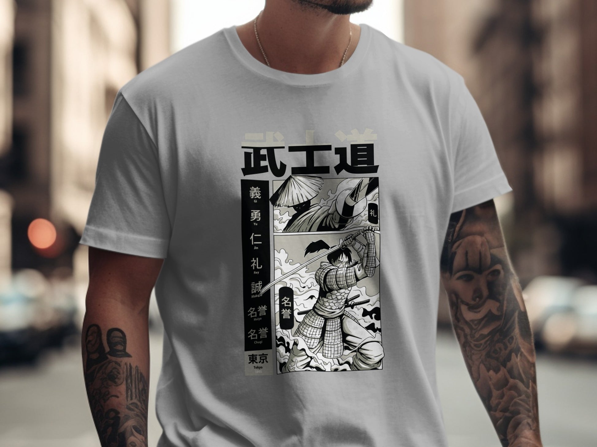 Bold Samurai Graphic Tee Urban Streetwear Design