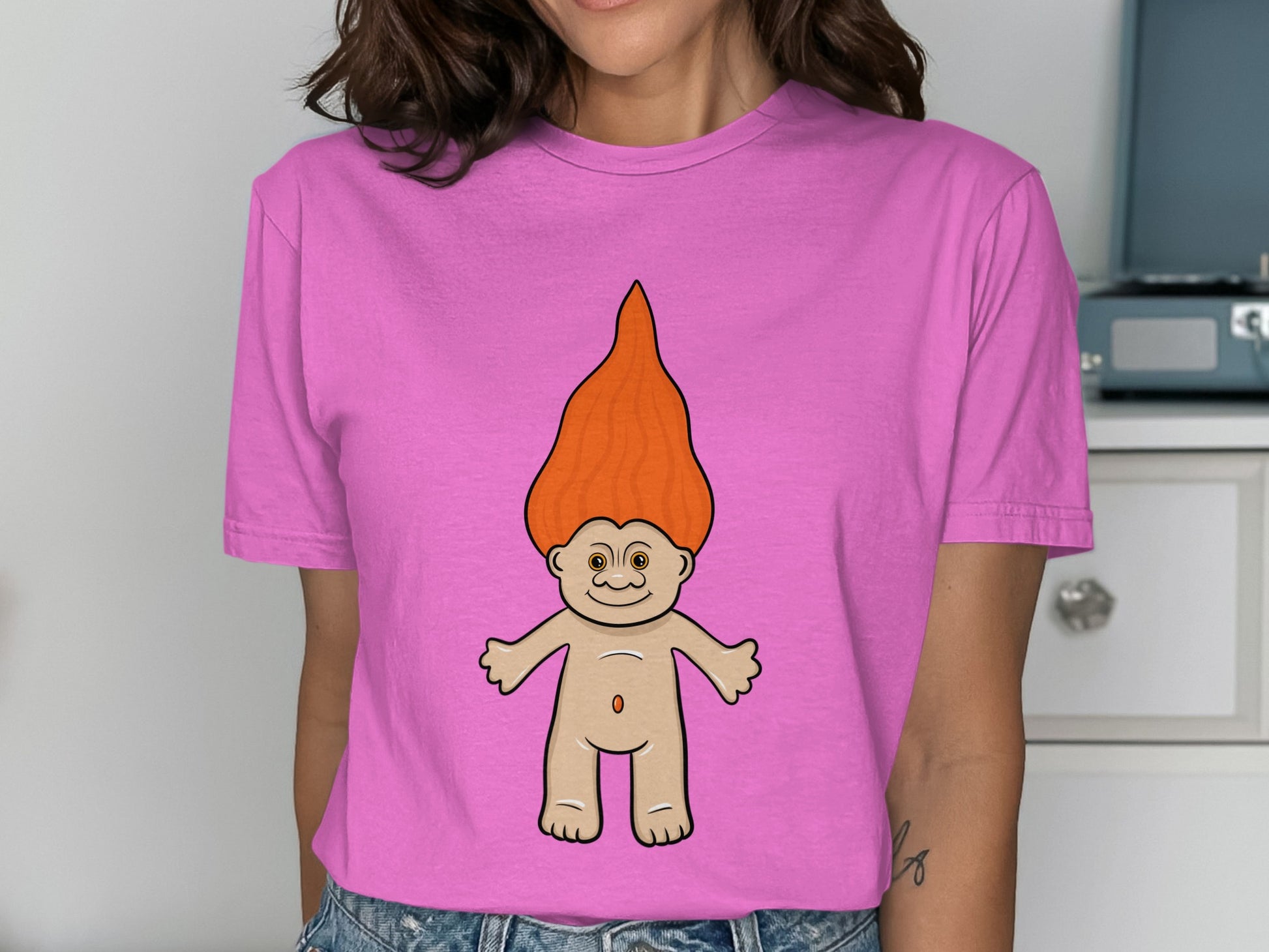 Cute Retro Troll Doll Pink Tee Shirt for Fun Style