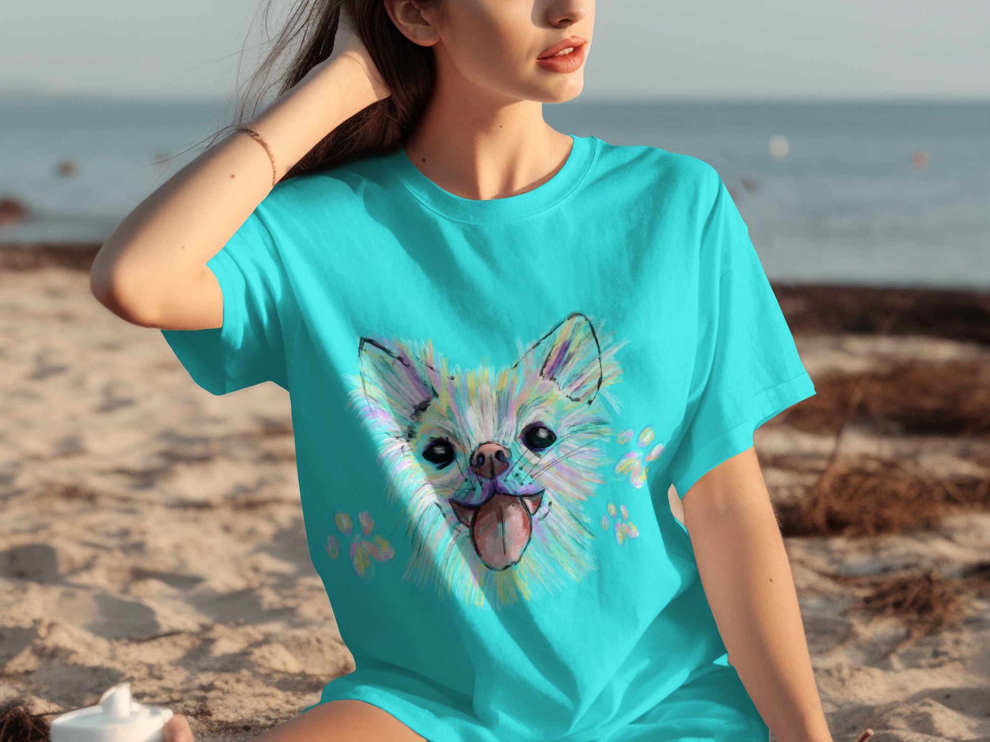Vibrant Tshirt Featuring Dog Print Perfect Beachwear