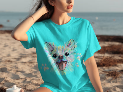 Vibrant Tshirt Featuring Dog Print Perfect Beachwear