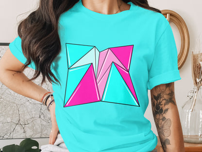 Abstract Geometric Design on Blue Tee Shirt Product