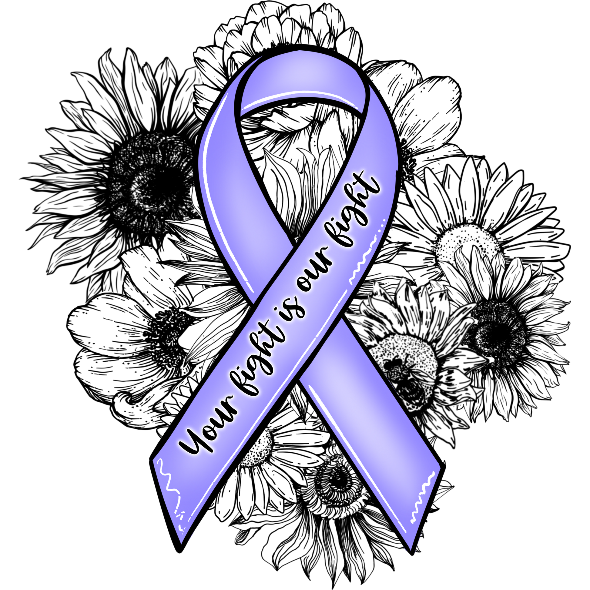 Your Fight is Our Fight Purple Ribbon Flower Design