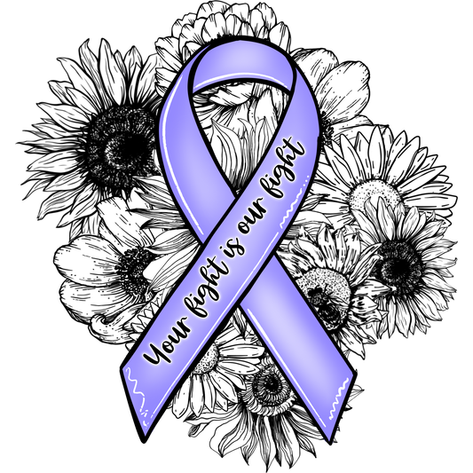 Your Fight is Our Fight Purple Ribbon Flower Design